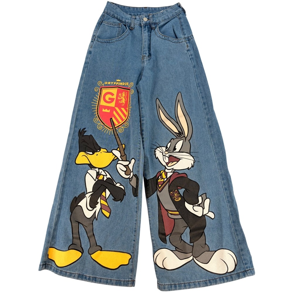 Y2K Cartoon Wide‎ Leg Jeans Kawaii Harajuku Anime Denim Pants XS